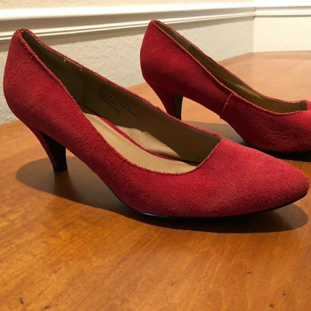 Red Suede Kitten Heels